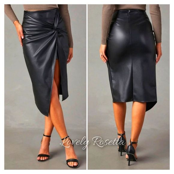 Black Twist Faux Leather Skirt - Picture 5 of 5